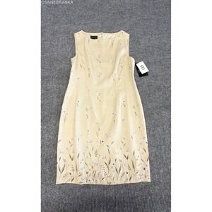 Vintage 90s Spenser Jeremy Women's Silk Floral Dress Cream Blue Sz 12 NWT